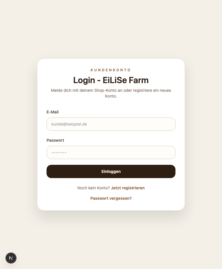 Kunden-Login im öffentlichen Shop mit E-Mail- und Passwort-Feld