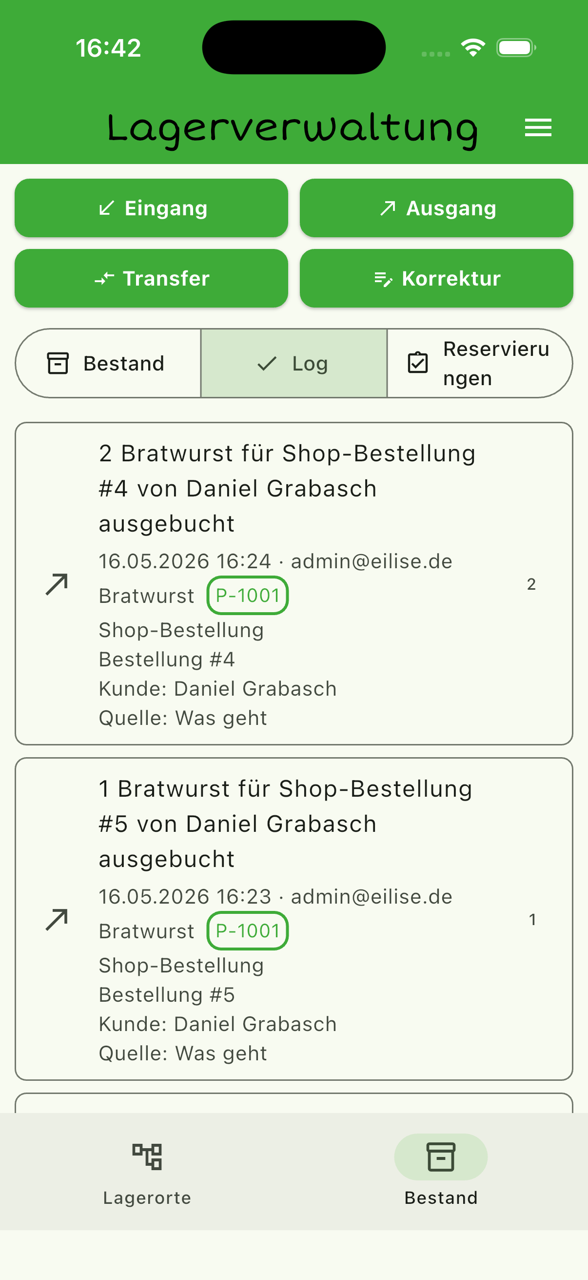 Lagerlog eines Lagerorts