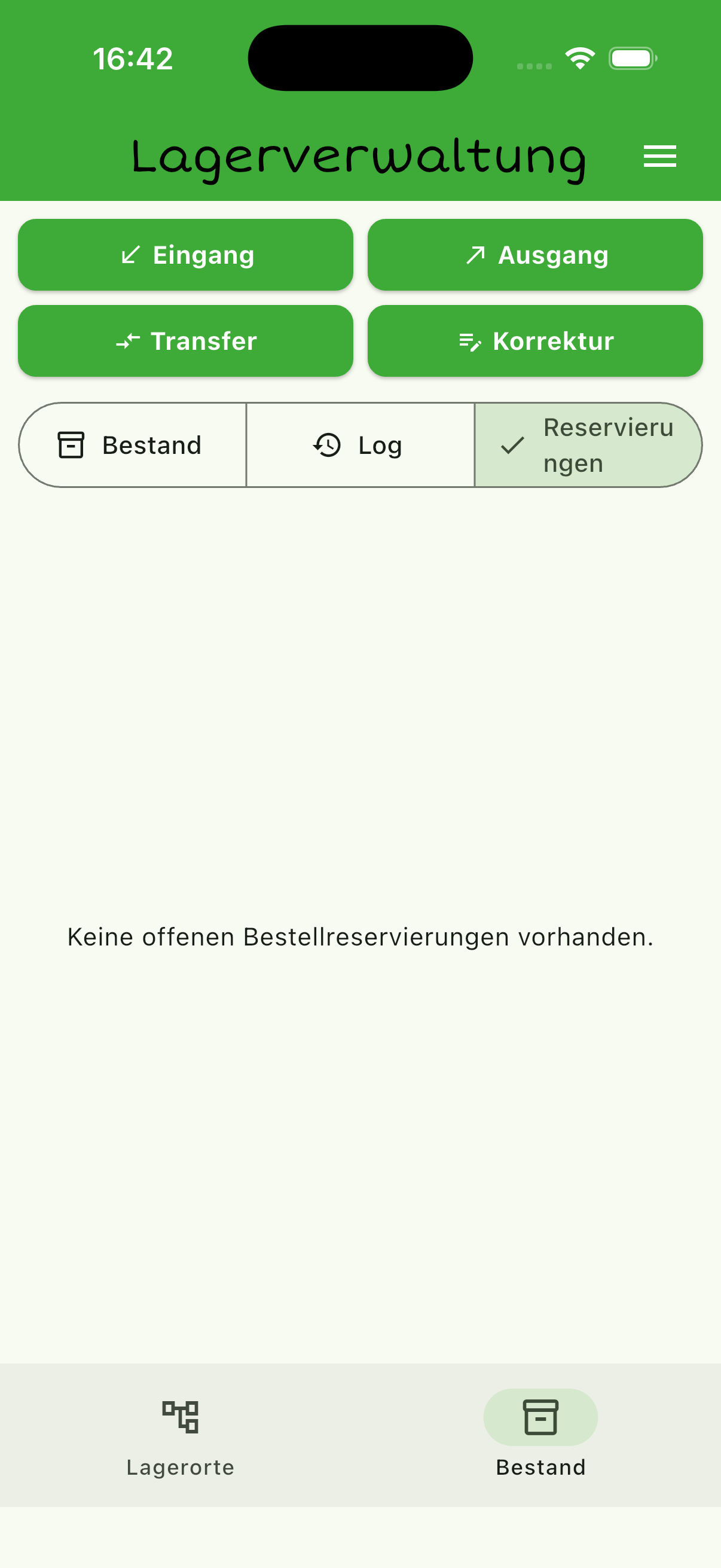 Reservierungsansicht der Lagerverwaltung