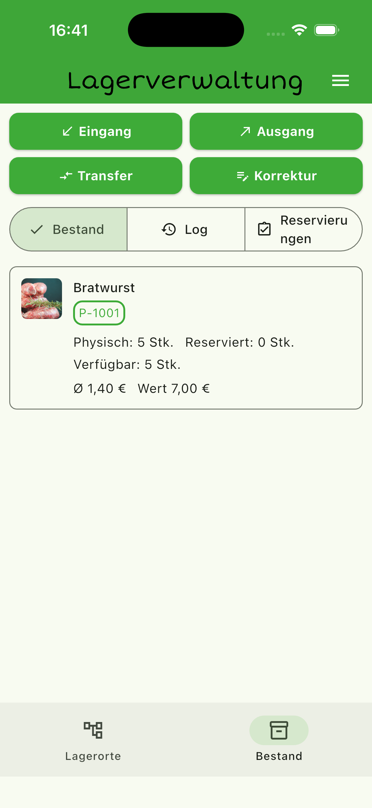 Bestandsansicht mit physischem Bestand, Reservierung und verfügbarer Menge